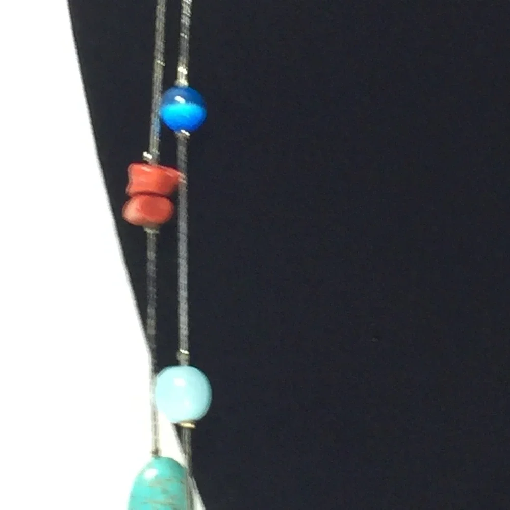 Turquoise Coral Beaded Necklace Boho Layered Long‎ Strand Fashion Jewelry